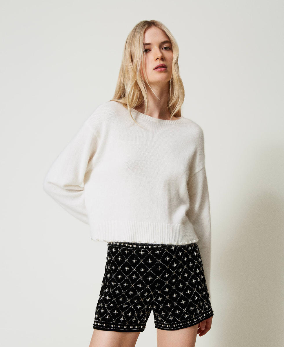 Short en velours brode Femme Noir TWINSET Milano