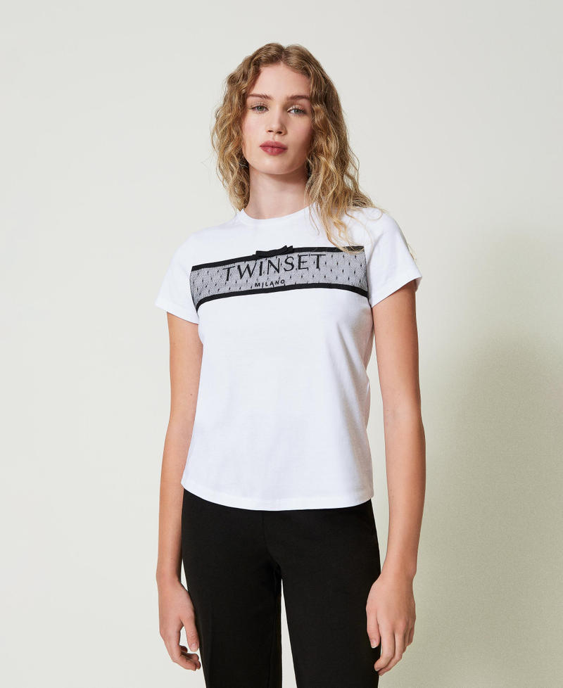 T-shirt with tulle flounce and embroidered logo White Woman 242TT2290_00001_01