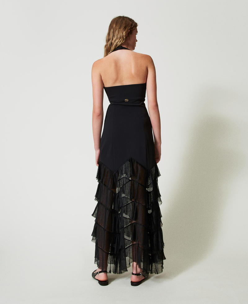 Long halter dress with pleated tulle flounces Black Woman 242TT2301_00006_03