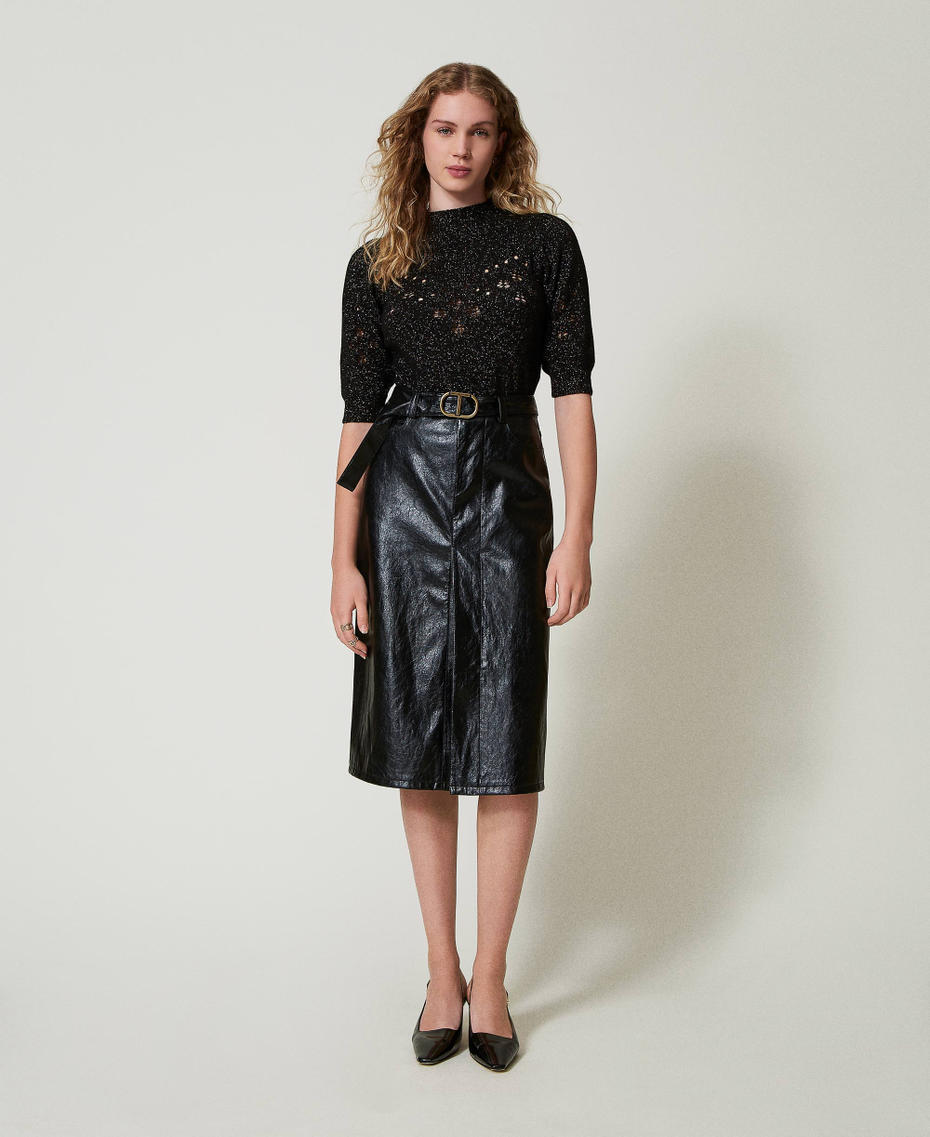 Faux leather midi skirt Black Woman 242TT2310_00006_01