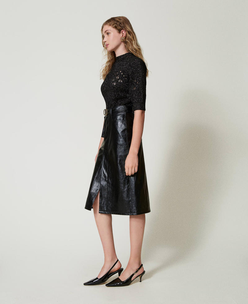 Faux leather midi skirt Black Woman 242TT2310_00006_02