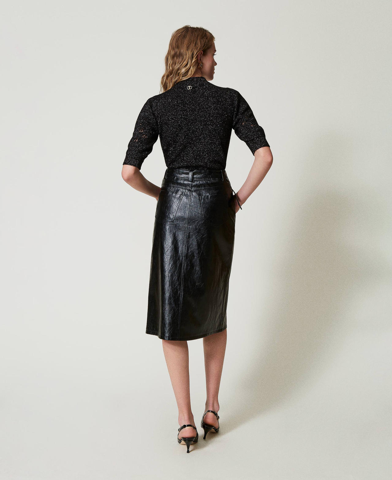 Faux leather midi skirt Black Woman 242TT2310_00006_03