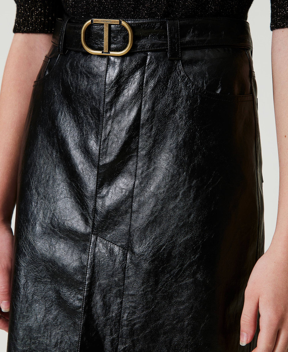 Faux leather midi skirt Black Woman 242TT2310_00006_04