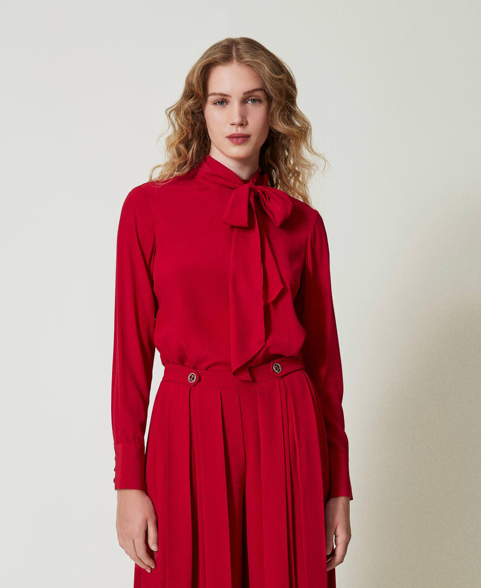 Blusa de mezcla de seda con lazo Rojo Veneciano Mujer 242TT2341_00740_01