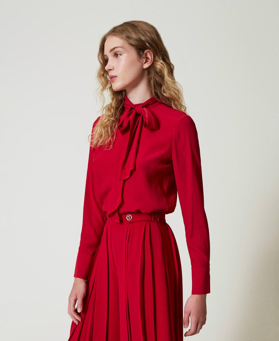 Blusa de mezcla de seda con lazo Rojo Veneciano Mujer 242TT2341_00740_02