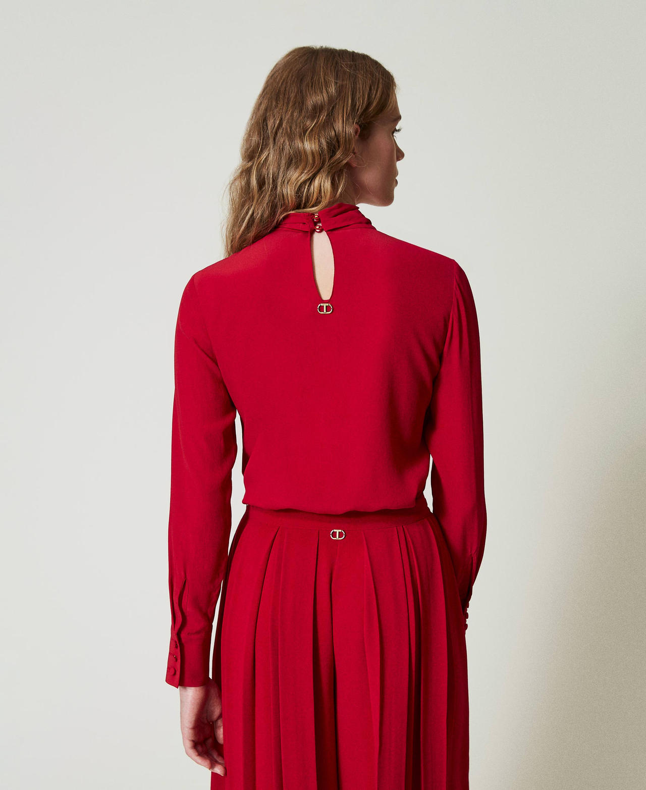 Silk blend blouse with pussy bow Woman, Red | TWINSET Milano