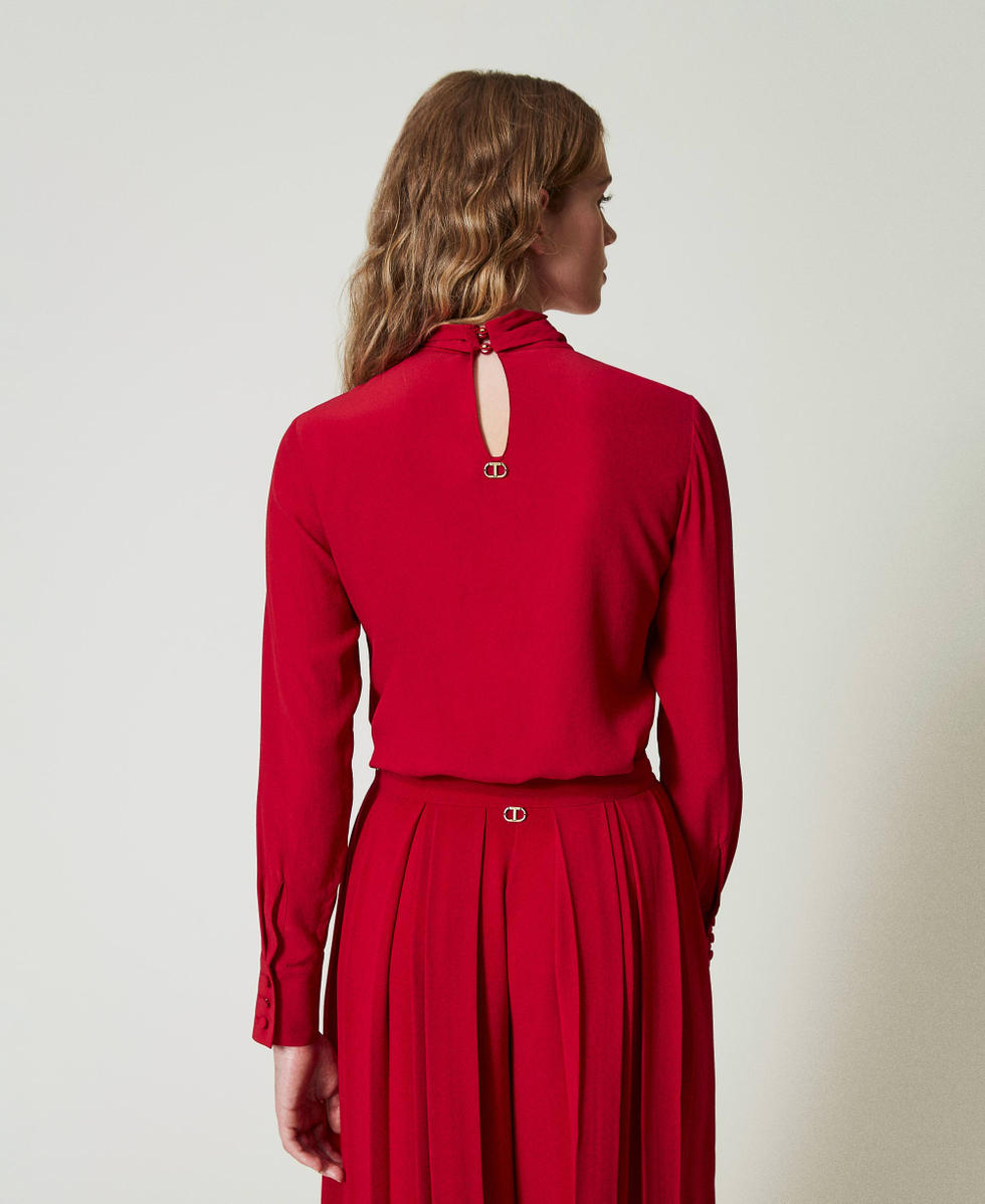 Blusa de mezcla de seda con lazo Rojo Veneciano Mujer 242TT2341_00740_03