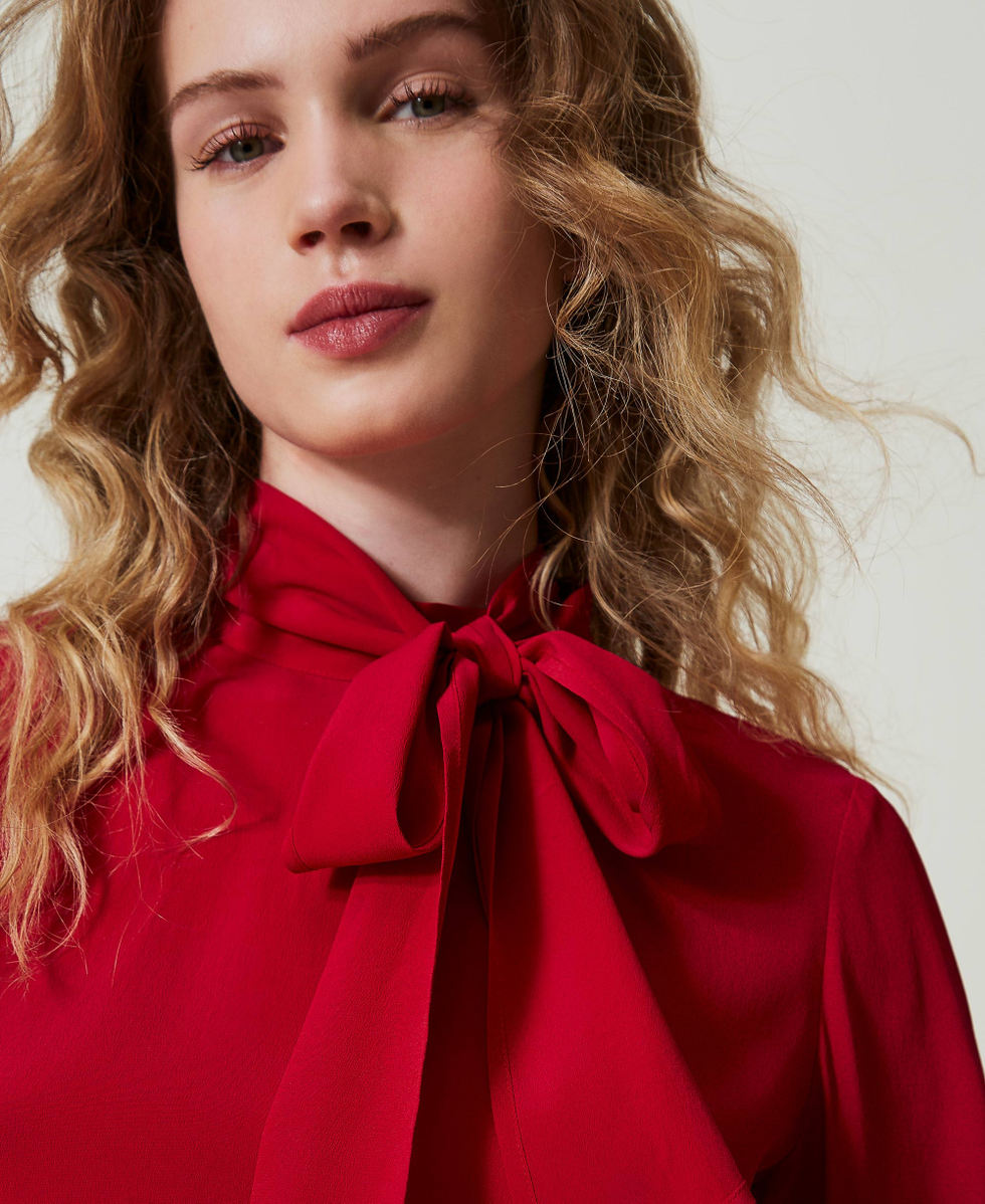 Blusa de mezcla de seda con lazo Rojo Veneciano Mujer 242TT2341_00740_04