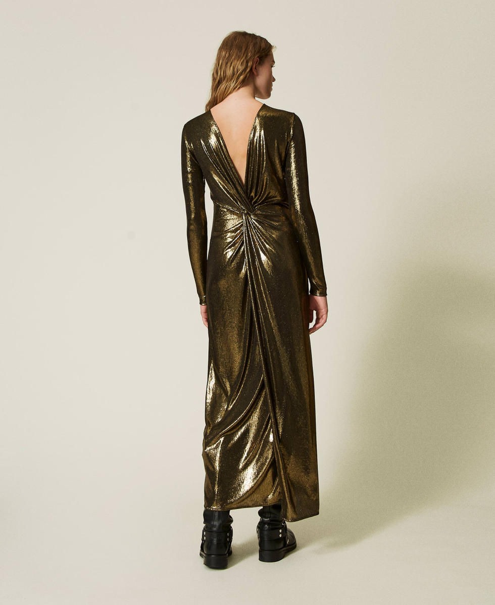Abito lungo laminato con drappeggio Donna Oro TWINSET Milano