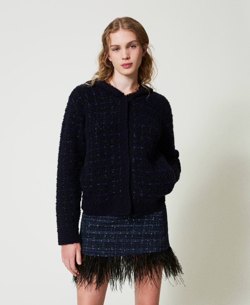 Mini-Boucl&eacute;rock mit Federn Boucl&eacute; Denimblau / Schwarz Frau 242TT2392_12006_02