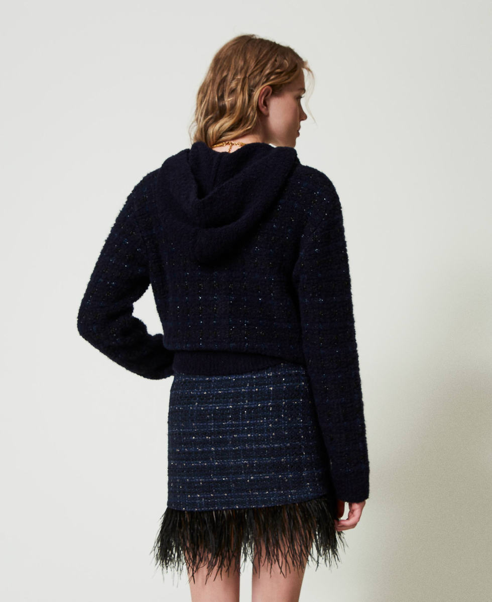 Mini-Boucl&eacute;rock mit Federn Boucl&eacute; Denimblau / Schwarz Frau 242TT2392_12006_04