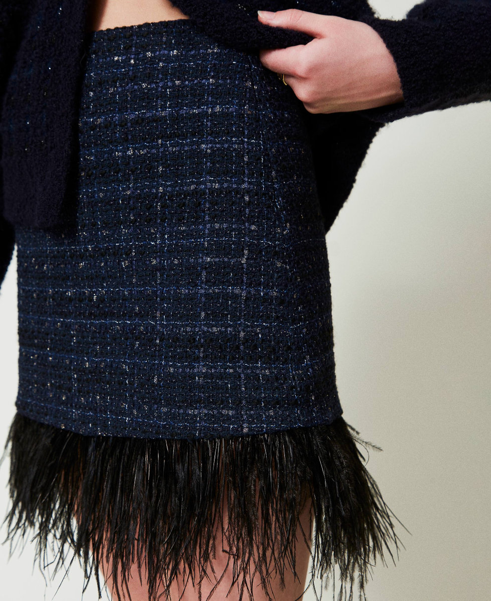 Mini-Boucl&eacute;rock mit Federn Boucl&eacute; Denimblau / Schwarz Frau 242TT2392_12006_05