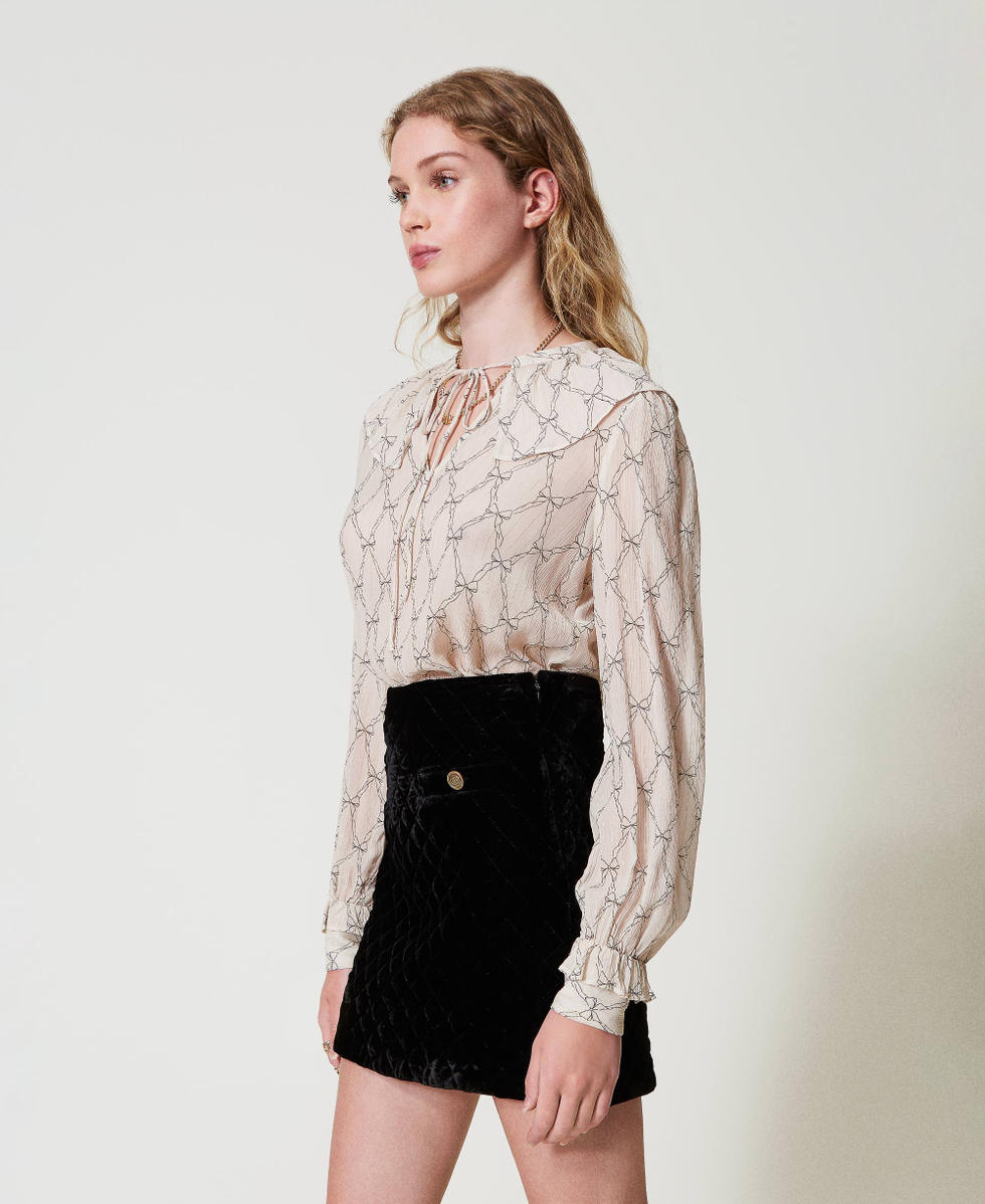 Creponne blouse with bow print White Cream / Black Bow Print Woman 242TT2441_12048_02