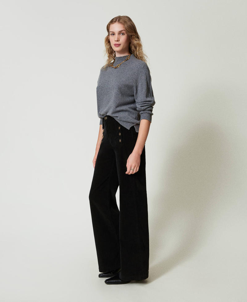 Velvet trousers with buttons Black Woman 242TT2480_00006_02