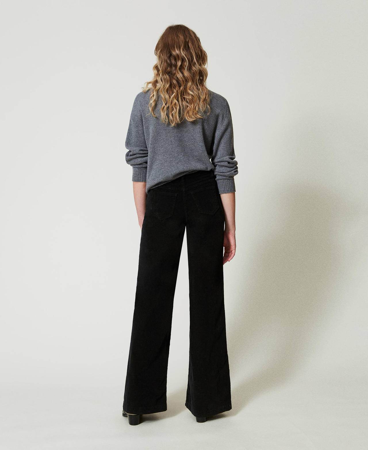 Velvet trousers with buttons Black Woman 242TT2480_00006_03