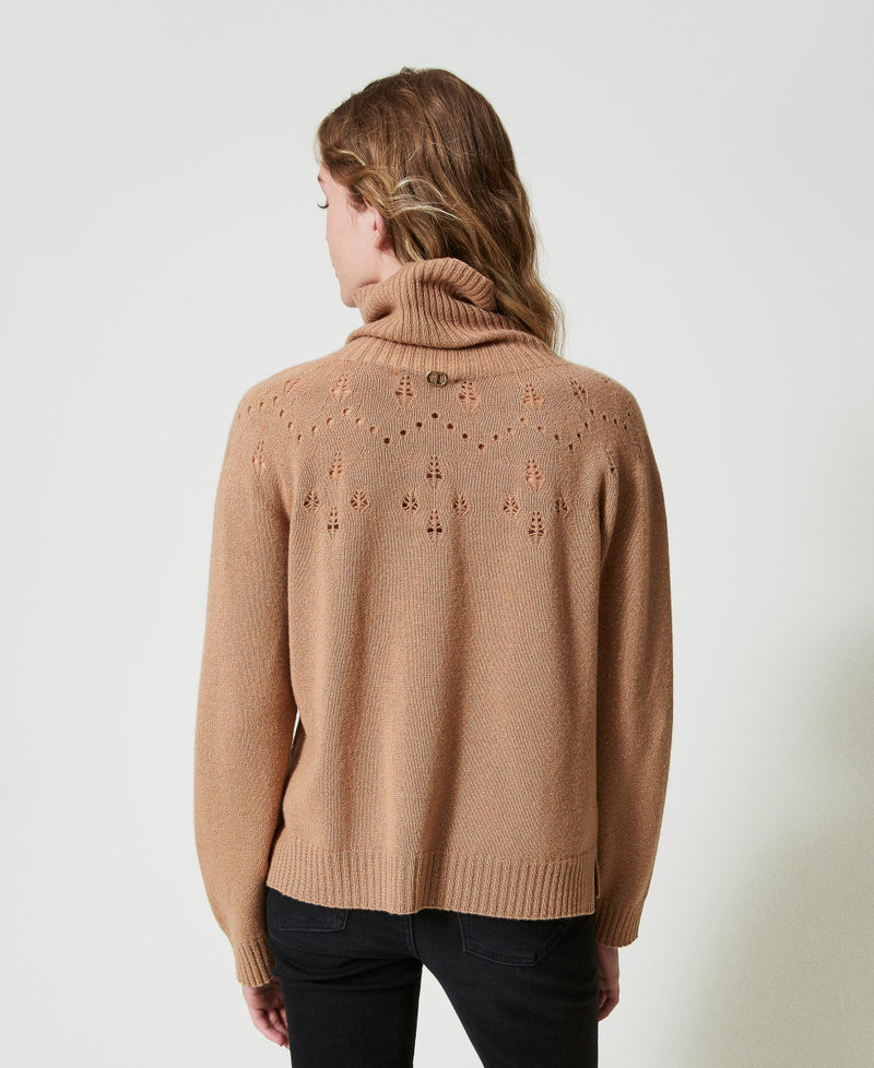 Wool and lurex blend high neck jumper Two-tone Sandy Brown / Lurex Gold Woman 242TT3014_12067_03