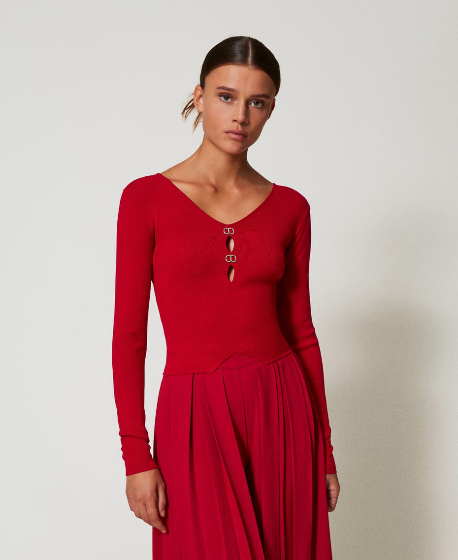 Pull double usage avec Oval T Rouge Vénitien Femme 242TT3031_00740_01