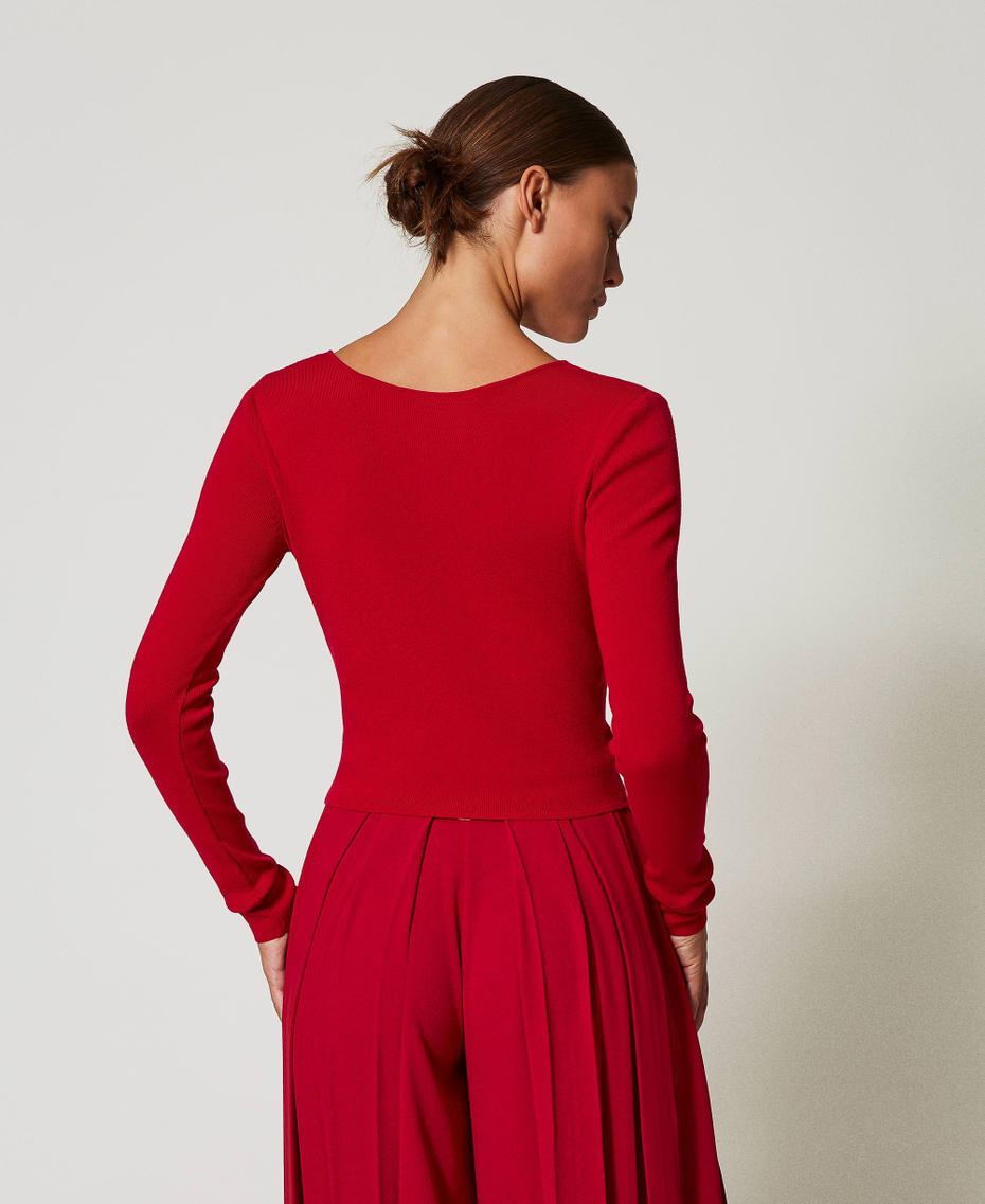 Pull double usage avec Oval T Rouge Vénitien Femme 242TT3031_00740_03