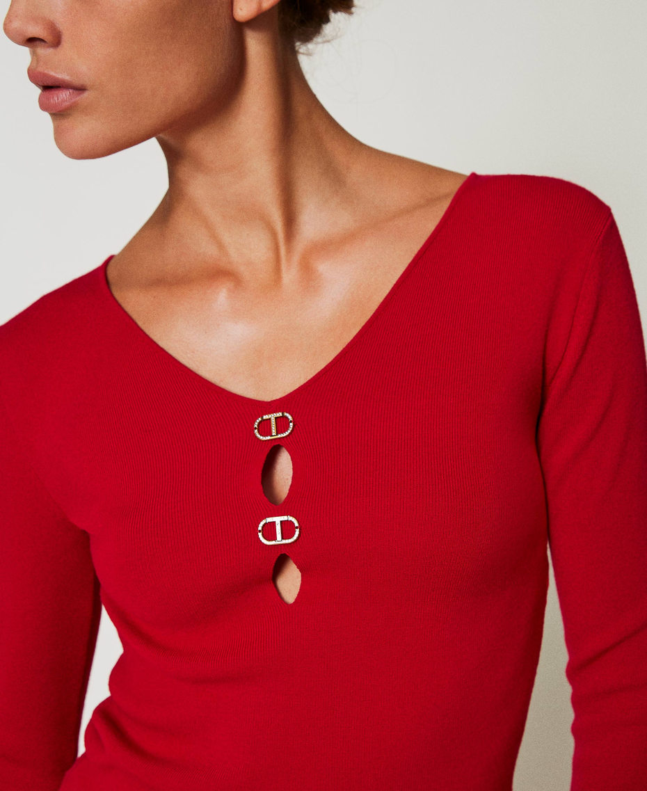 Pull double usage avec Oval T Rouge Vénitien Femme 242TT3031_00740_04