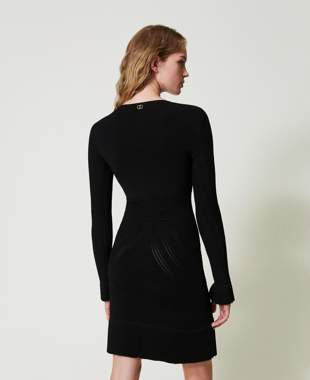 Short knit dress with mixed stitches Black Woman 242TT3121_00006_03