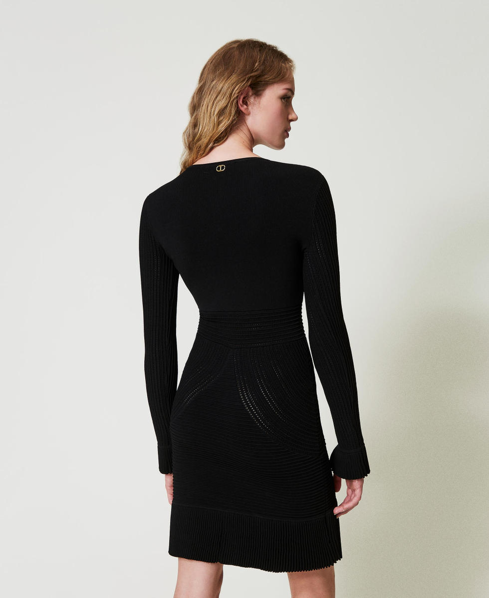 Short knit dress with mixed stitches Woman Black TWINSET Milano