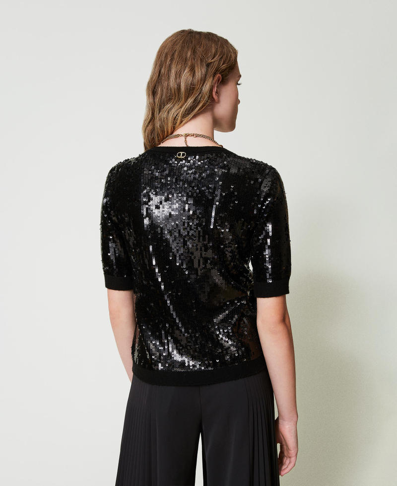 Jumper with full sequin embroidery Black Woman 242TT3141_00006_04