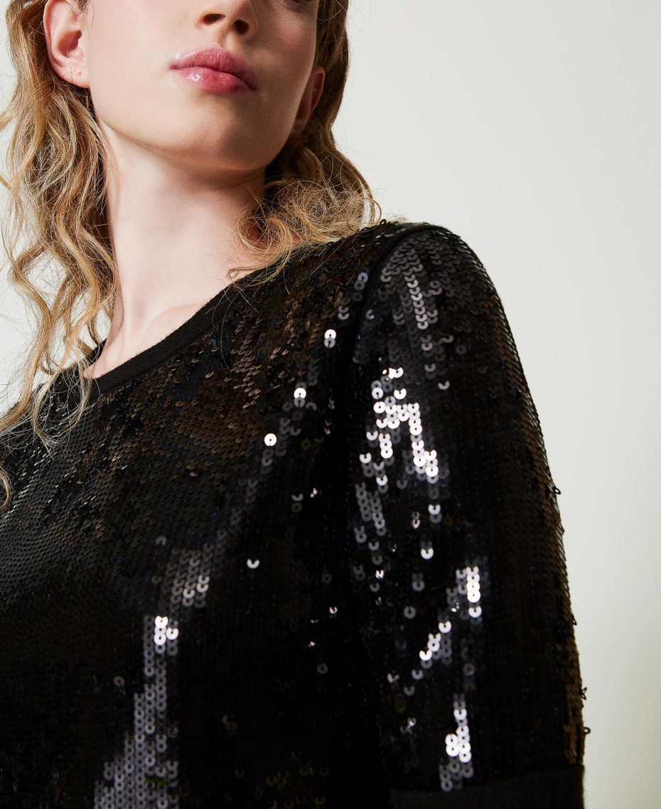 Jumper with full sequin embroidery Black Woman 242TT3141_00006_05