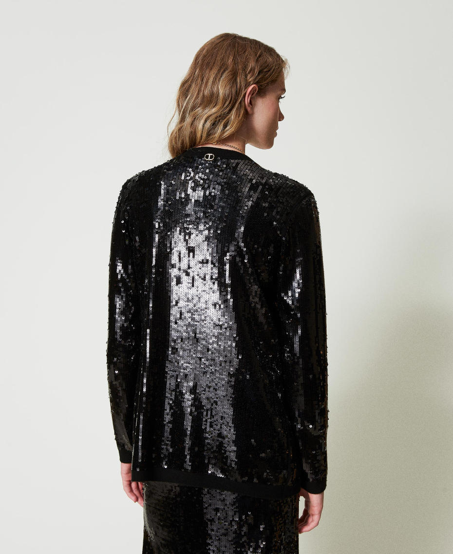 Full sequin double-breasted cardigan Black Woman 242TT3145_00006_04
