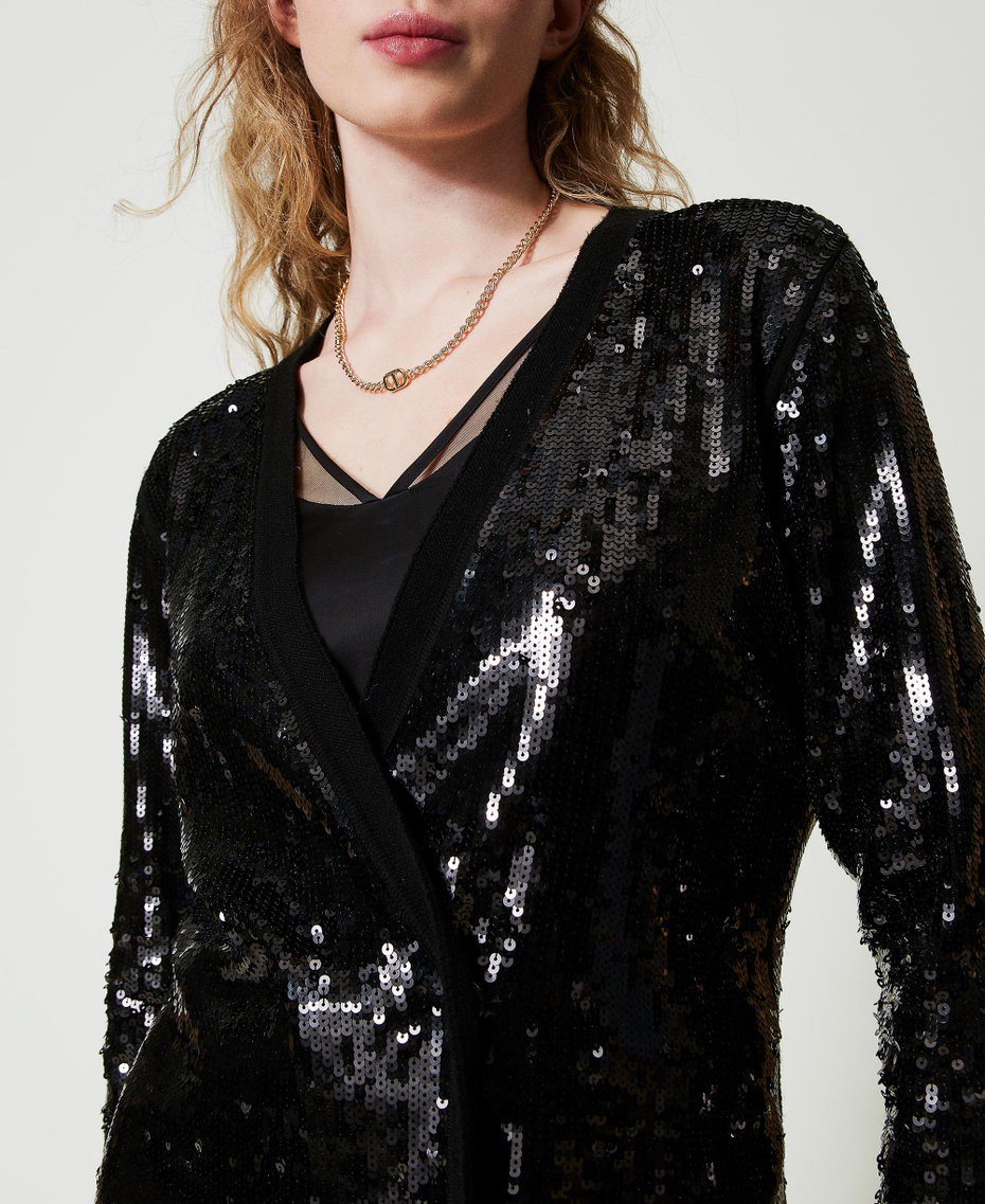 Full sequin double-breasted cardigan Black Woman 242TT3145_00006_05