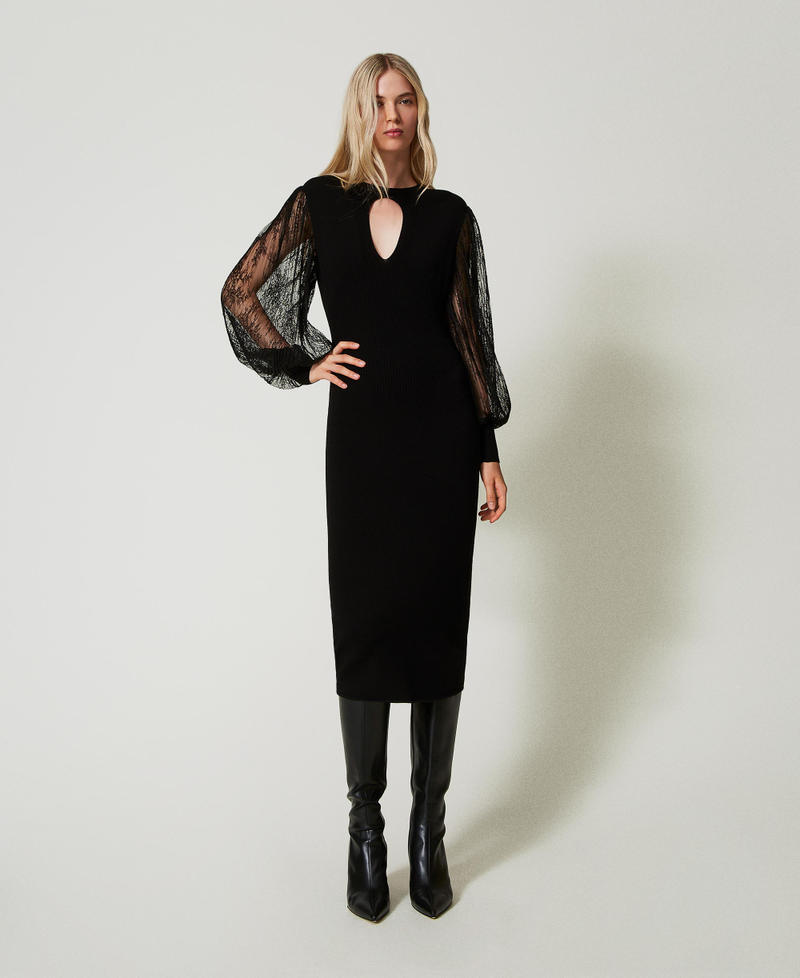 Knit and lace midi dress Black Woman 242TT3160_00006_02