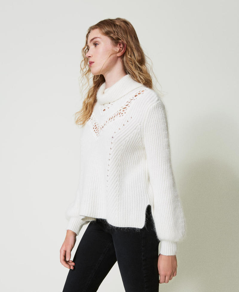 Angora blend jumper with embroidery White Snow Woman 242TT3200_00282_03