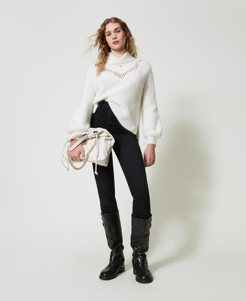 Angora blend jumper with embroidery White Snow Woman 242TT3200_00282_T0