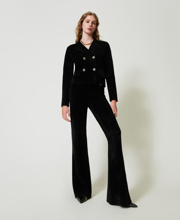 Flared knit trousers with Oval T buttons