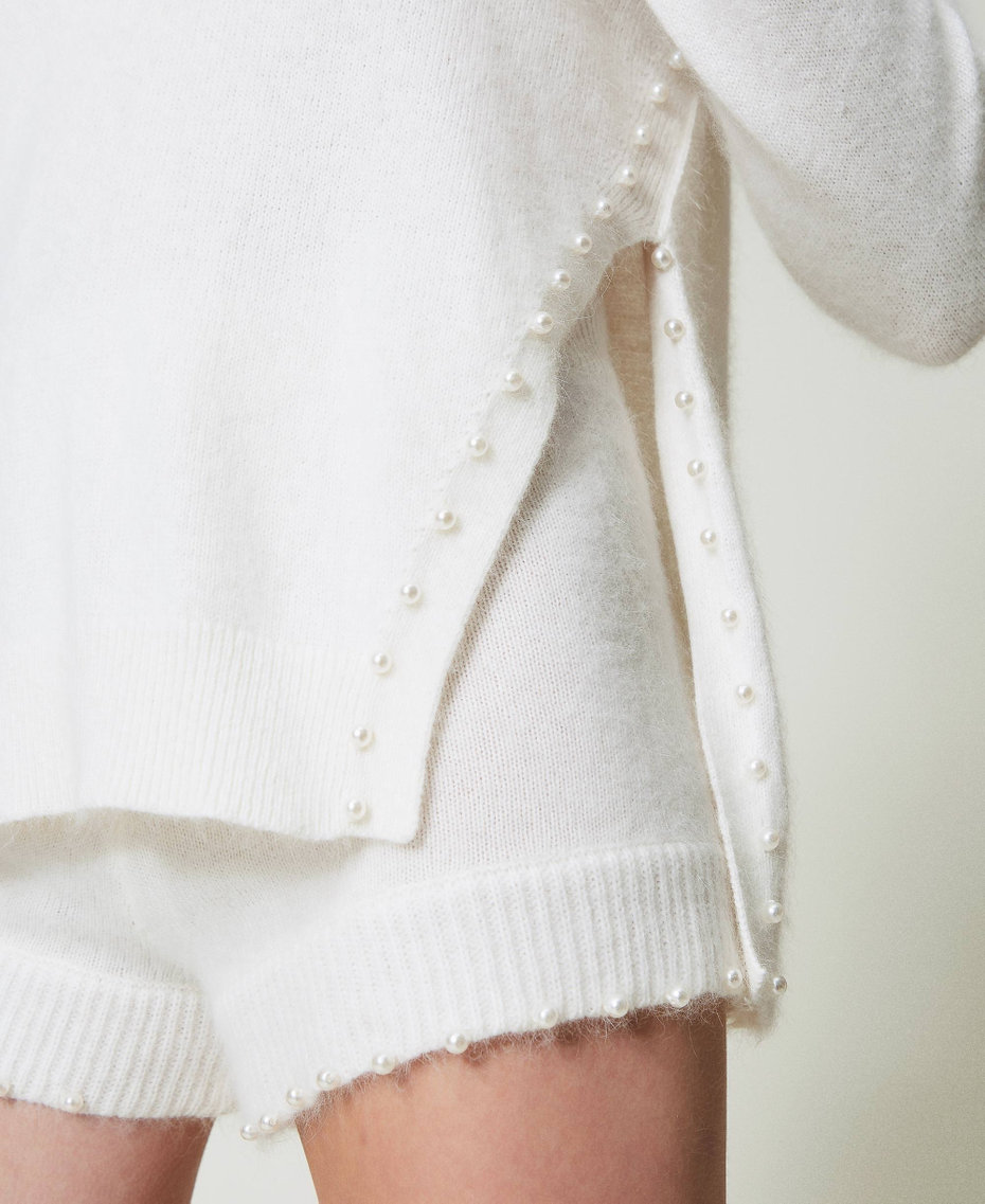 Angora blend turtleneck with pearls