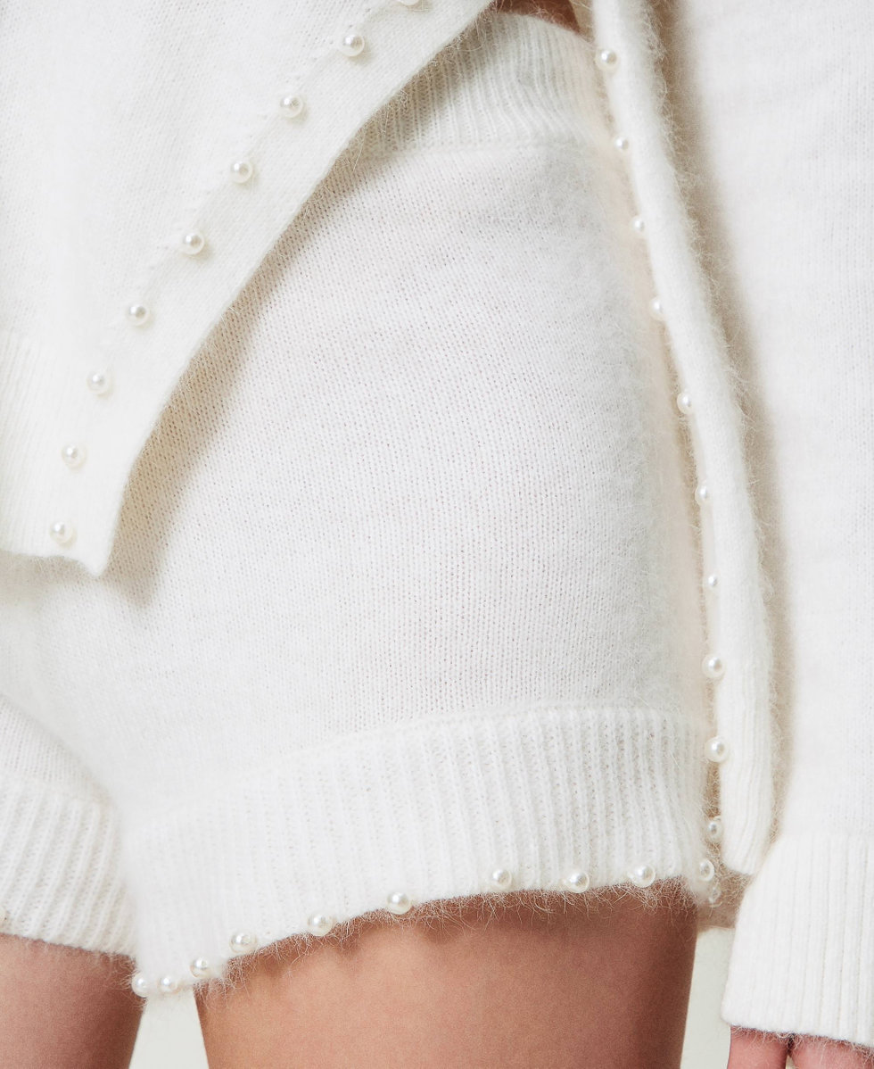 Angora blend knit shorts with pearls White Snow Woman 242TT3293_00282_04