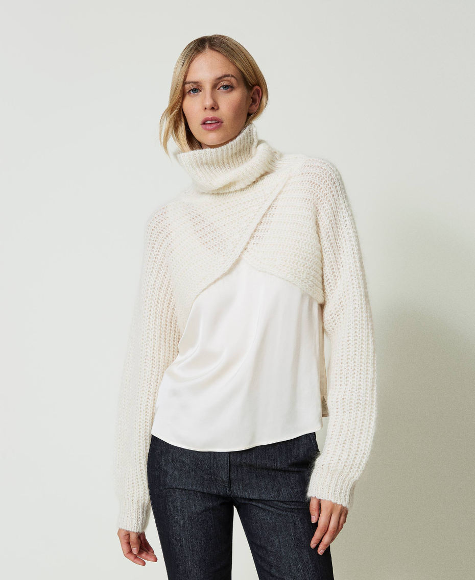 Schulterw&auml;rmer aus Gestrick aus Mohairmischung Wei&szlig; Schnee Frau 242TT3373_00282_01