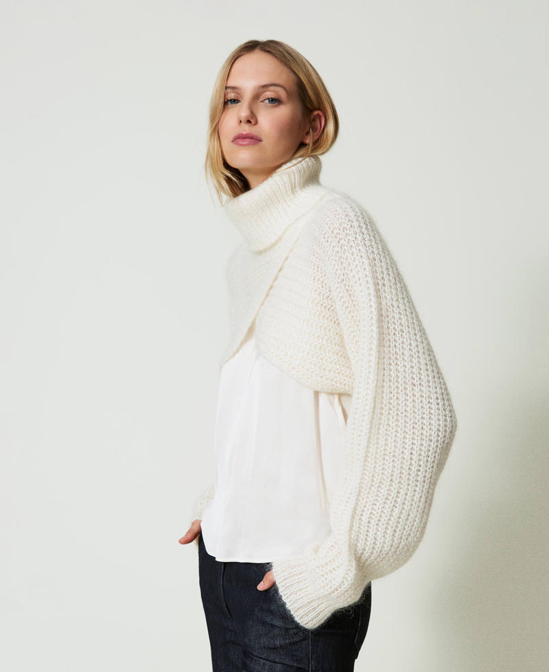 Schulterw&auml;rmer aus Gestrick aus Mohairmischung Wei&szlig; Schnee Frau 242TT3373_00282_02