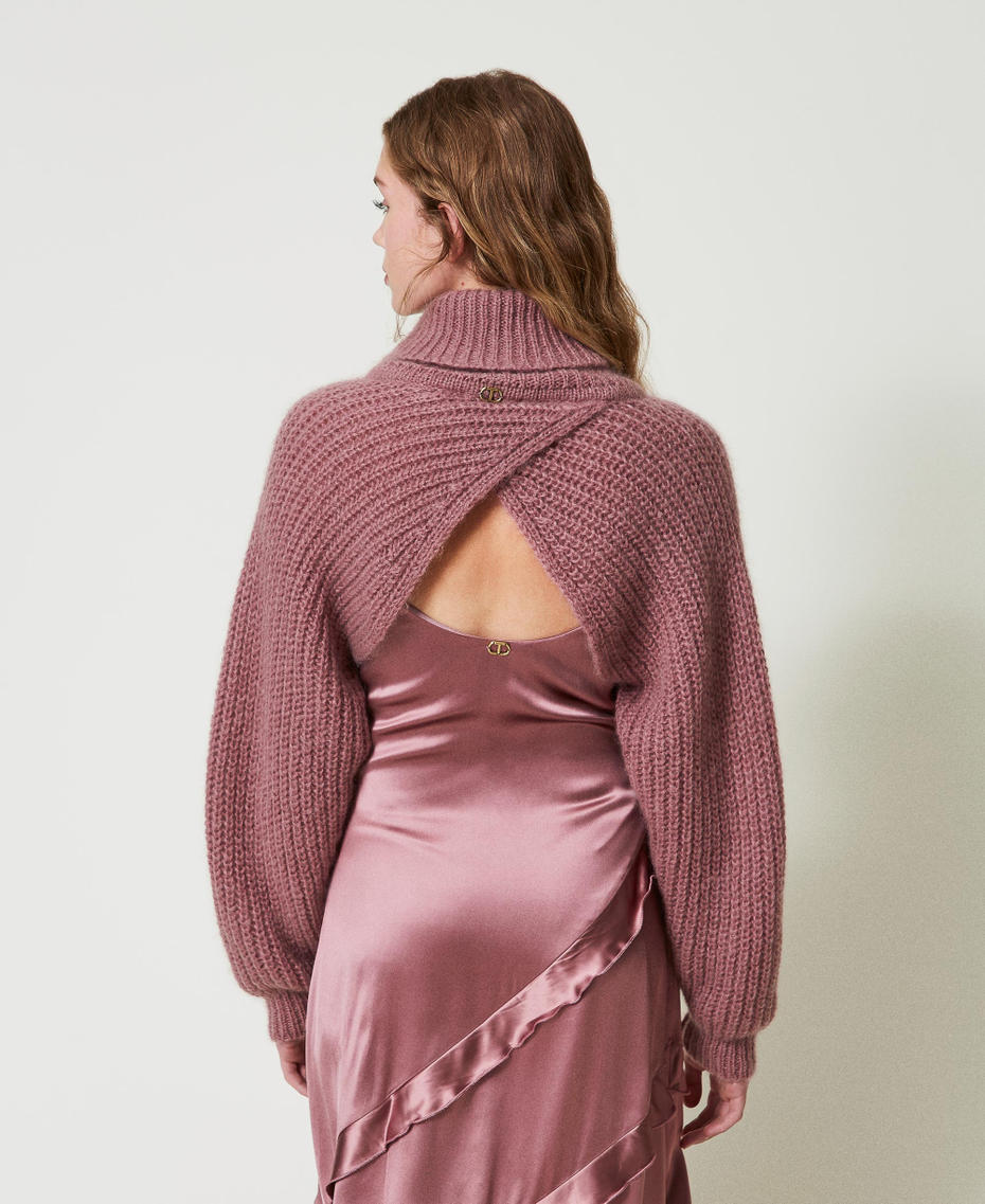 Bol&eacute;ro en maille de mohair m&eacute;lang&eacute; Rose &laquo;&nbsp;Chocolate Ruby&nbsp;&raquo; Femme 242TT3373_11945_04