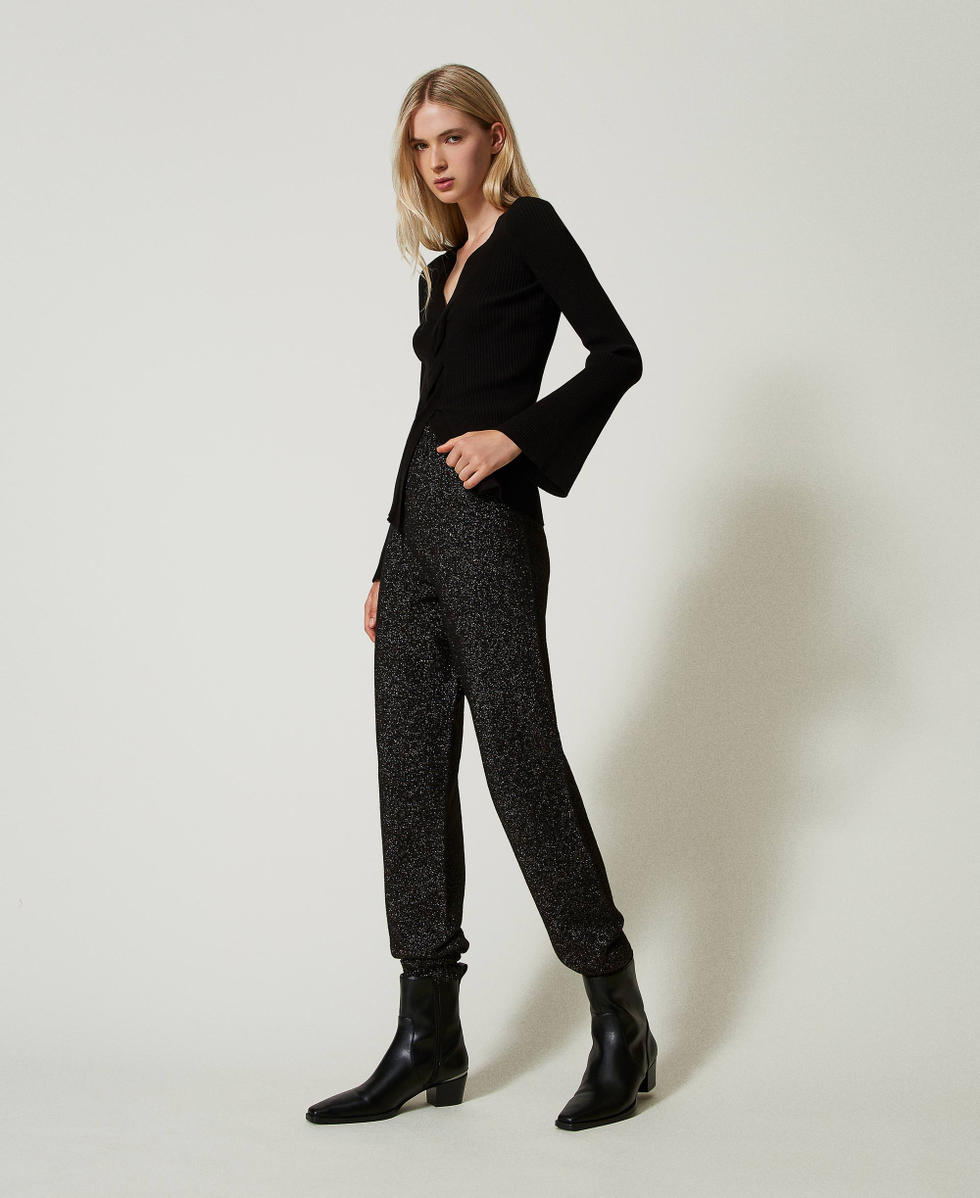 Strick-Joggers aus Wolle-Lurex-Mischung Zweifarbig Schwarz / Goldenes Lurex Frau 242TT3481_02781_03