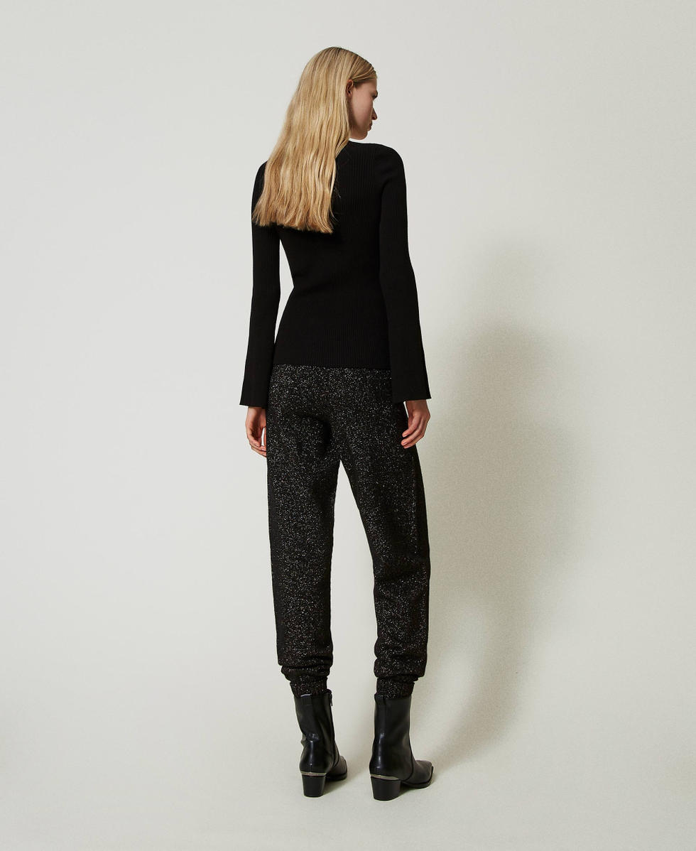 Strick-Joggers aus Wolle-Lurex-Mischung Zweifarbig Schwarz / Goldenes Lurex Frau 242TT3481_02781_04