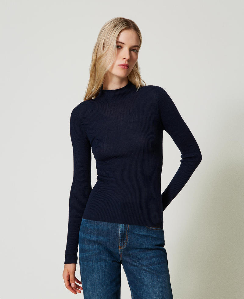 Maglia lupetto seamless in lana Classic Blue Donna 242TT3550_11956_01