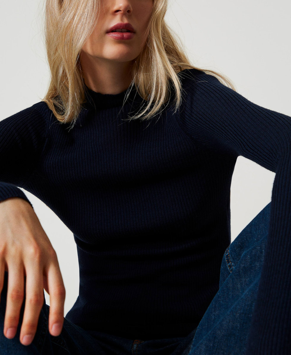 Turtleneck seamless wool jumper Classic Blue Woman 242TT3550_11956_04