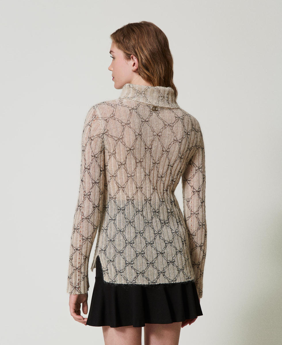 Mohair blend turtleneck printed jumper White Cream / Black Bow Print Woman 242TT3610_12048_03