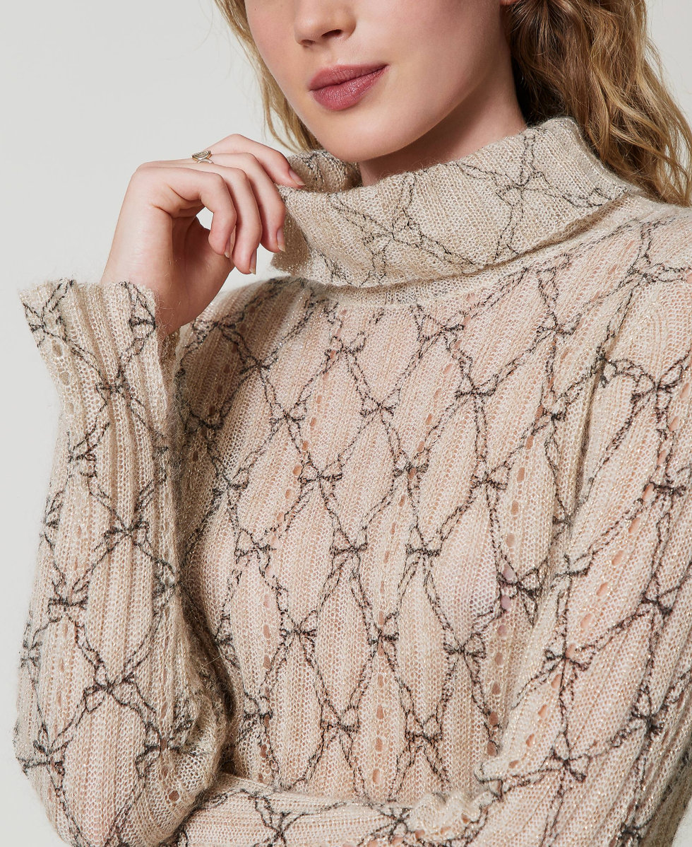 Mohair blend turtleneck printed jumper White Cream / Black Bow Print Woman 242TT3610_12048_04