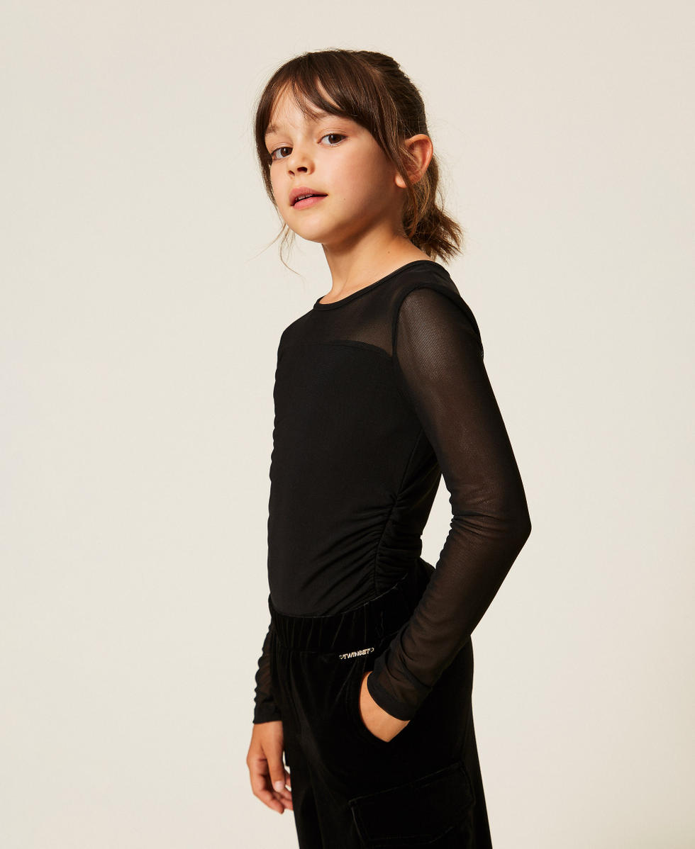 Gathered tulle T-shirt