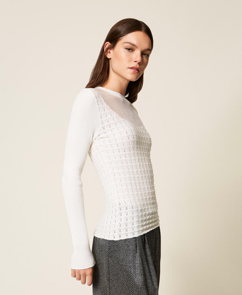 Fitted jumper with see-through yoke White Snow Woman 252AT3020_00282_02