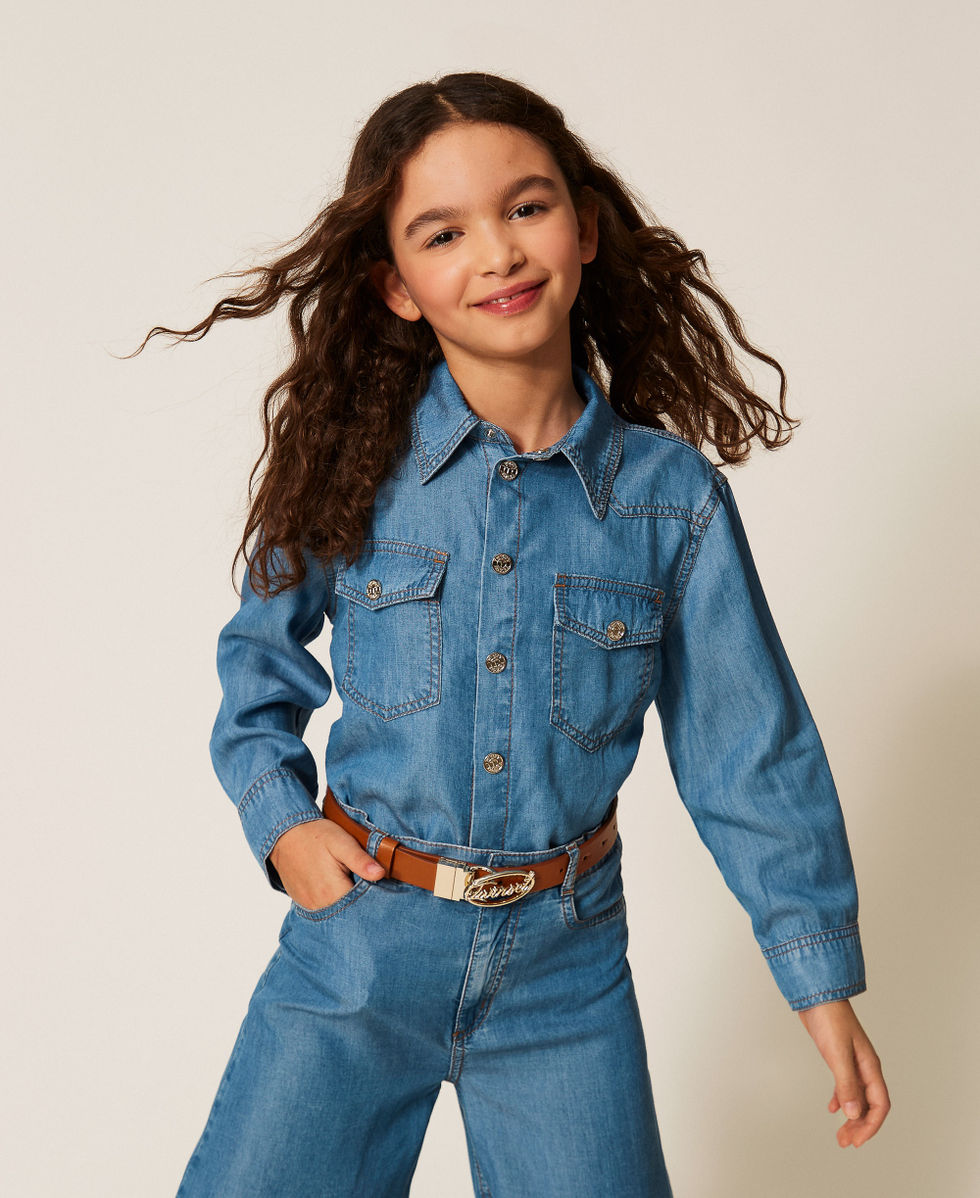 Camicia in chambray con tasche Chambray Mid Blue Bambina 261GJ2075_13235_01