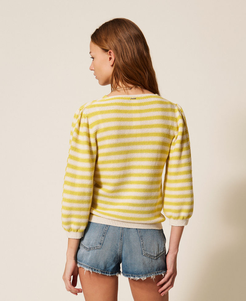 Two-tone striped seamless jumper Parchment Beige/Limeade Yellow Stripes Woman 261TP3220_13381_03