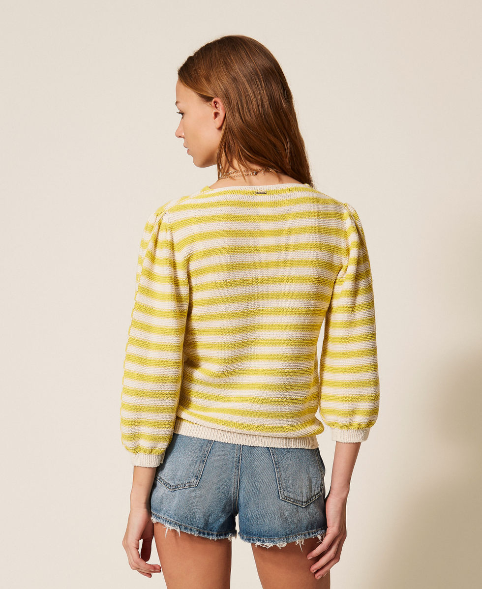 Maglia seamless a righe bicolor Riga Beige "Parchment" / Giallo "Limeade" Donna 261TP3220_13381_03