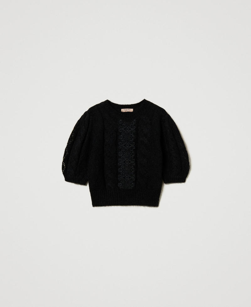 Mohair and wool jumper with lace Black Woman 242TP3423_00006_S0